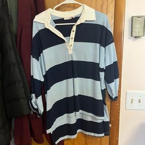 Blue Striped Cropped Polo